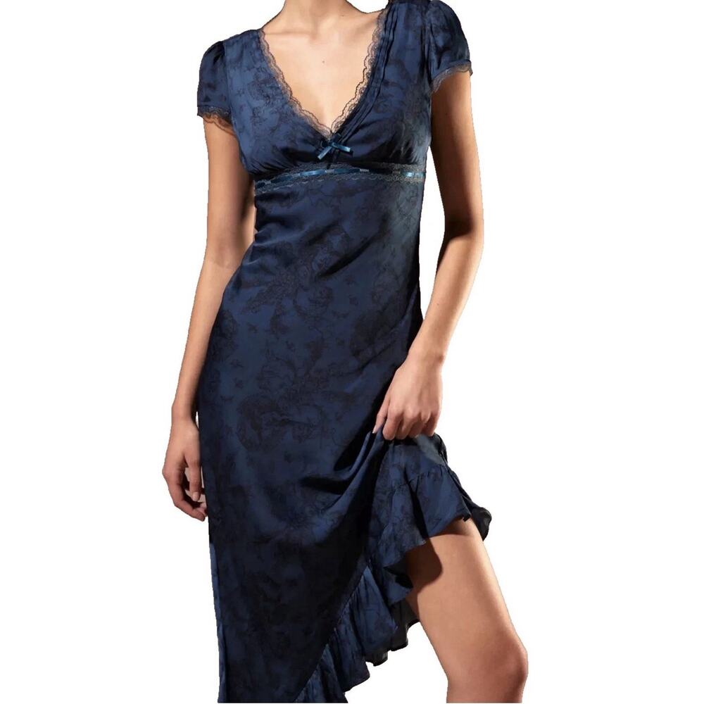 Kimchi Blue Urban Outfitters Y2K Dress Cora Asymmetrical Lace Trim Satin Midi M